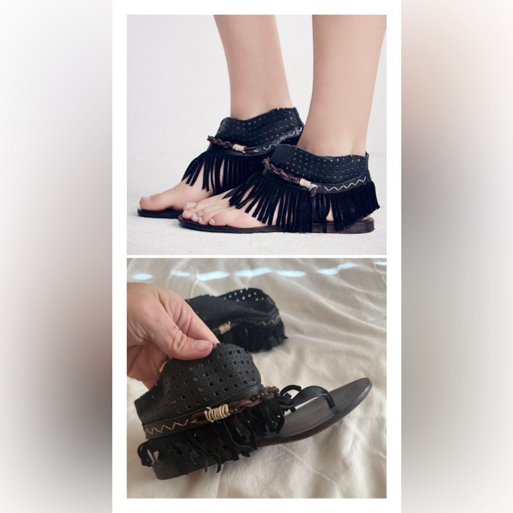 VERY RARE
(Vintage-ish) 2018
Free People “Journey Through Time” Fringe Sandal